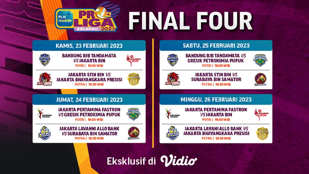 Jadwal Pertandingan Final Four Proliga 2023 Live Vidio 23 sampai 26 Februari 2023