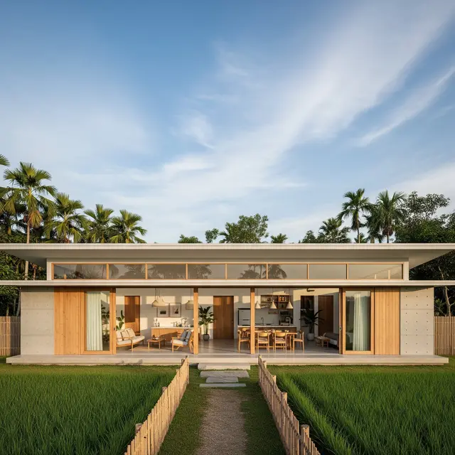 Rumah Minimalis 1 Lantai Atap Datar di Desa (Gemini AI)