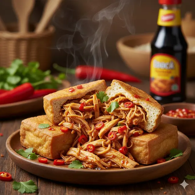 Tahu Isi Ayam Suwir Pedas Manis Balado (Foto: Gemini AI)