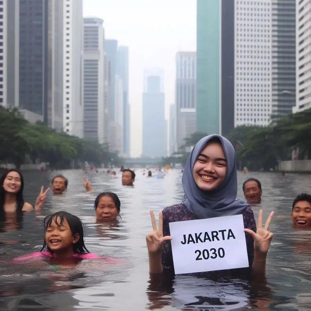 Kumpulan Potret Warga Jakarta Menghadapi Banjir dengan Santai pada 2030 Mendatang (Instagram @smashedbyusagi)