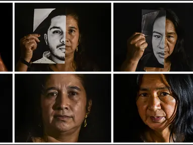 Kombinasi gambar yang dibuat pada 9 September 2020 ini para ibu yang kehilangan anak mereka dalam pembunuhan yang diduga oleh kelompok bersenjata. Pembunuhan kembali berdarah di pedesaan Kolombia. Korbannya kebanyakan masih muda. (Luis ROBAYO/AFP)