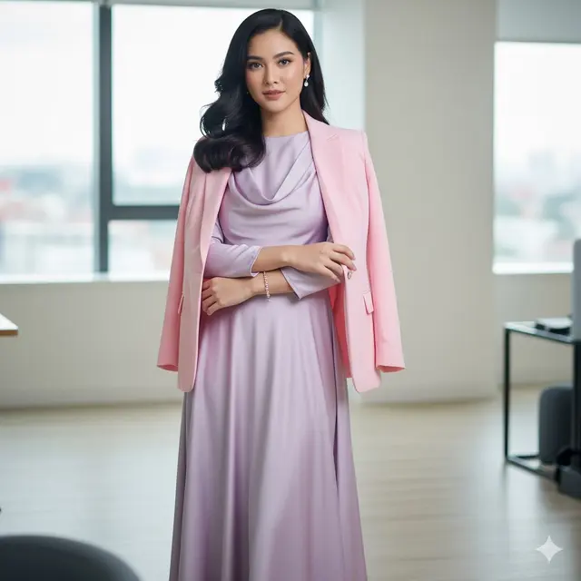 Long Dress Silk Warna Soft Lilac/Pastel