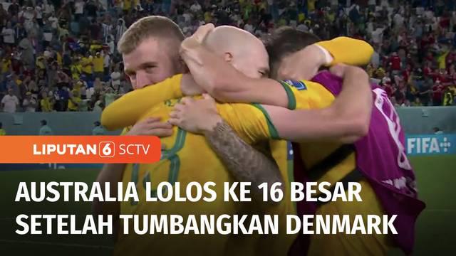 Di Stadion Al Janoub, Denmark takluk dari Australia 0-1. The Socceroos pun lolos ke babak 16 besar mengungguli Tunisia.