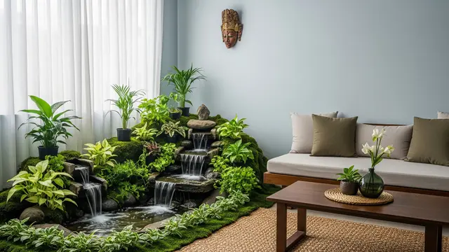 8 Ide Ruang Tamu Kecil dengan Air Terjun Mini Indoor yang Menenangkan, Bikin Suasana Rumah Lebih Adem dan Elegan