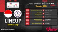Link Live Streaming dan Susunan Pemain Indonesia vs Taiwan Piala Thomas 2020 di Vidio. (Sumber : dok. vidio.com)