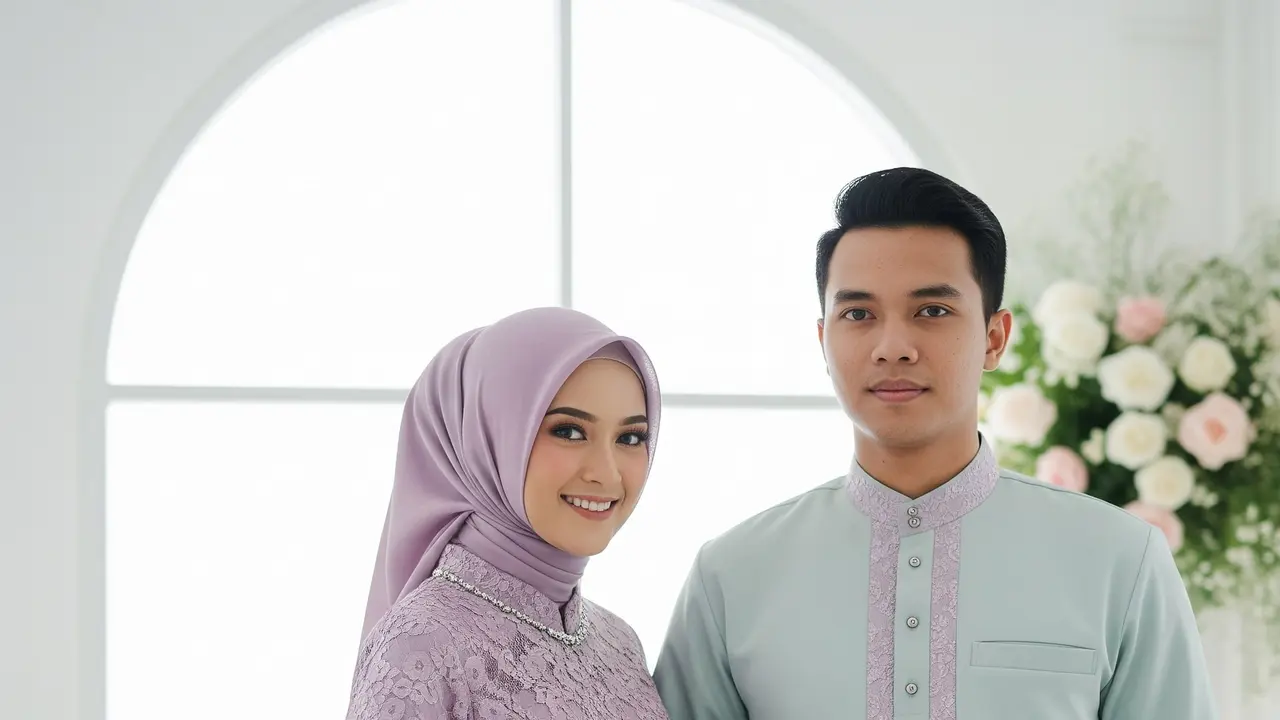 Couple Modern: Gamis Brokat A-Line + Koko Slimfit Brokat