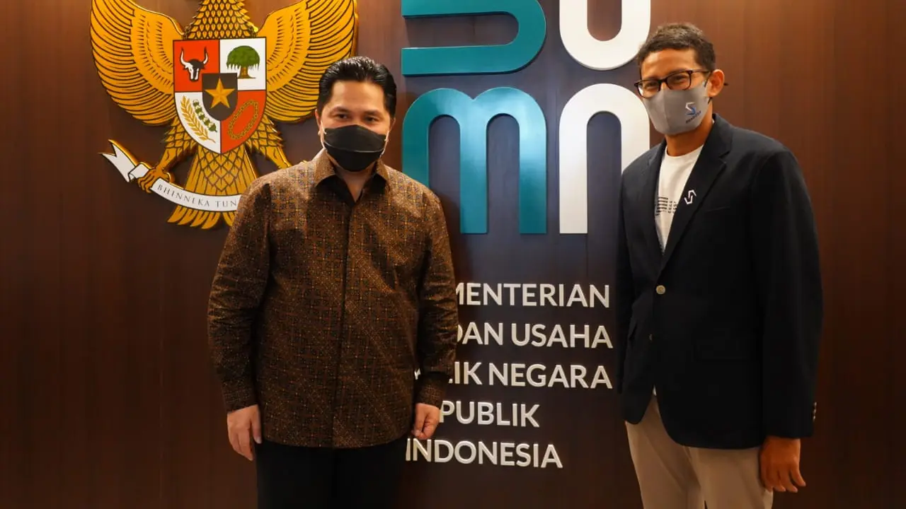 Pertemuan Menteri BUMN Erick Thohir dengan Sandiaga Uno