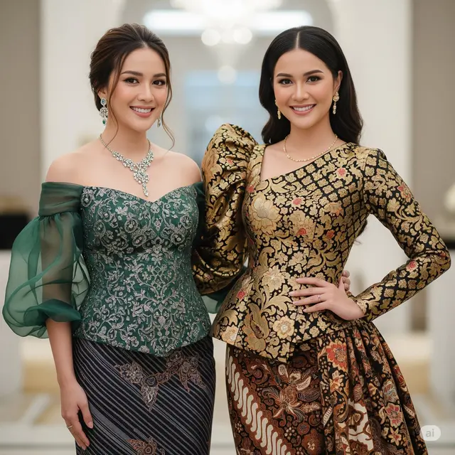 Batik Kombinasi Brokat Lengan Balon Elegan Terbaru 2025. Foto: Gemini