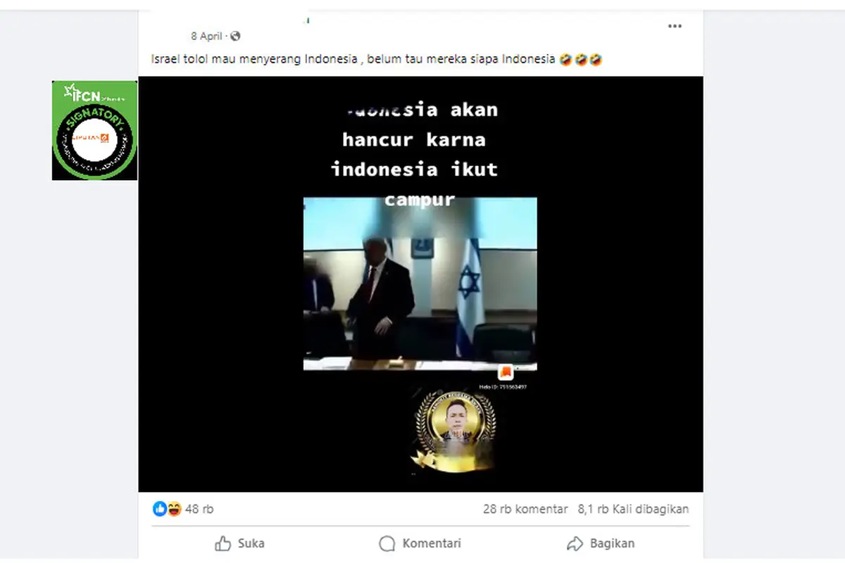 Tangkapan layar klaim video Presiden Israel ancam serang Indonesia seperti Palestina