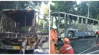 Api membakar hampir seluruh badan bus Transjakarta.