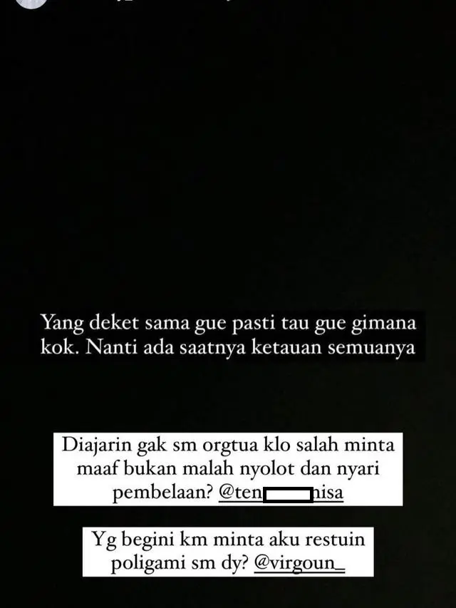Labrakan virtual Inara Idola Rusli terhadap Tenten Anisa yang diduga jadi selingkuhan Virgoun. (Foto: Dok. Instagram @mommy_starla)