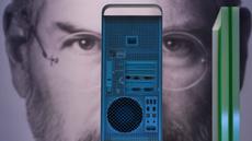 Sebuah Mac Pro keluaran tahun 2006 dipajang bersama foto mantan CEO Apple, Steve Jobs, di Museum Apple baru yang menelusuri 50 tahun inovasi merek ikonik tersebut, di Utrecht, Belanda, Rabu, 1 April 2026. Merayakan 50 tahun inovasi, Apple memamerkan koleksi perangkat bersejarah dari lima dekade, termasuk komputer lawas hingga iPhone. (AP Photo/Peter Dejong)