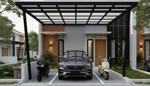 8 Inspirasi Carport Minimalis untuk 1 Mobil 2 Motor di Lahan Sempit, Fungsional dan Rapi di Rumah Modern 2025 (Foto: Gemini AI)