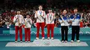 Ini adalah pertama kalinya Korea Utara berada di podium Olimpiade sejak 2016, karena mereka tidak mengirim atlet ke Olimpiade Tokyo lantaran pandemi Covid-19. (JUNG Yeon-je / AFP)