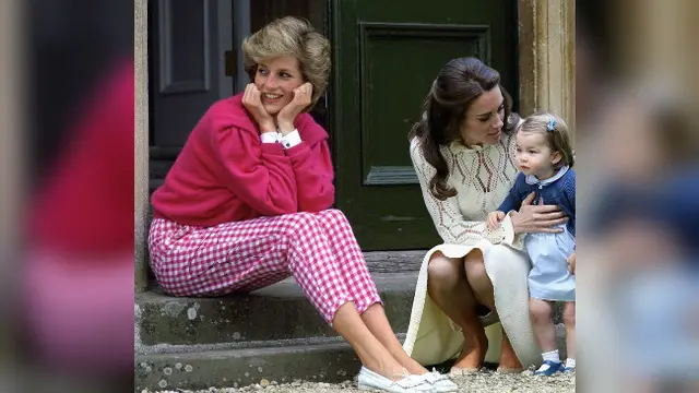 Rekaan foto Lady Diana di antara anak, menantu, dan cucu.