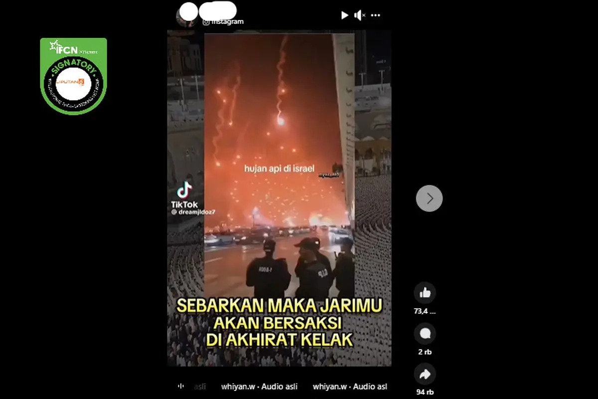 Tangkapan layar klaim video hujan api di Israel