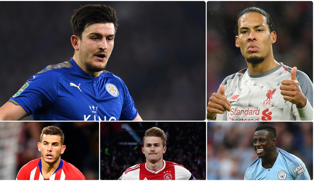 Bek anyar Manchester United, Harry Maguire, memecahkan rekor transfer pemain termahal dunia untuk posisi bek yang sebelumnya dipegang Virgil Van Dijk. Berikut ini nilai transfer Harry Maguire dan 7 bek termahal lainnya. (Kolase foto AFP)