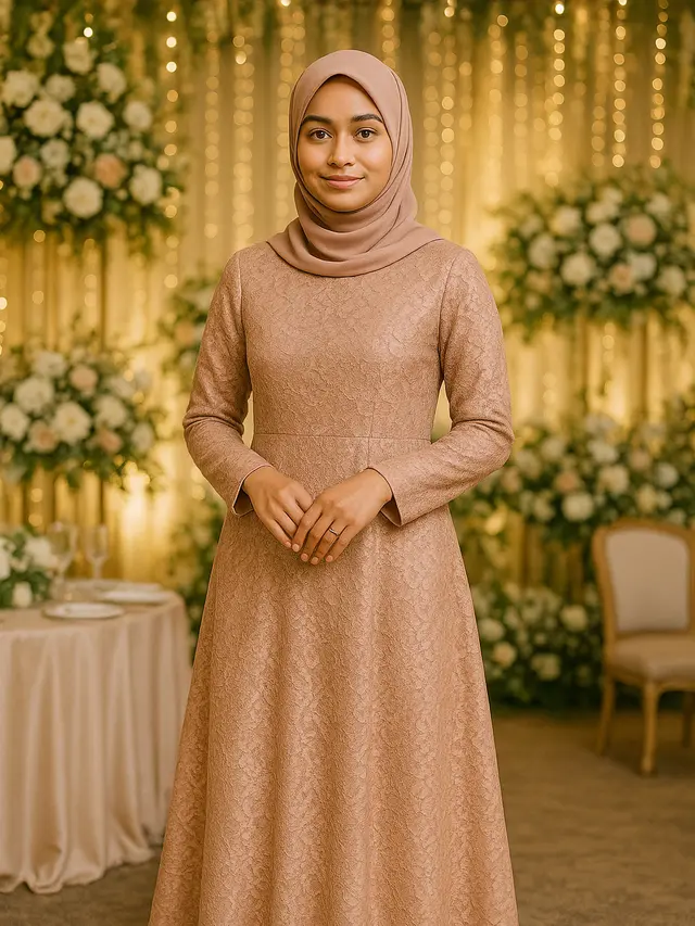Gamis Brokat Warna Rose Gold (Foto: ChatGPT)