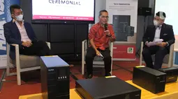 Country Manager Indonesia CyberPower System, Adhy Wijaya saat konferensi pers partnership ceremonial di Jakarta (26/1/2022). Melalui kerjasama ini diharapkan dapat memenuhi kebutuhan UPS di Indonesia era IoT dan industri 4.0 saat ini. (Liputan6.com/HO/Ading)