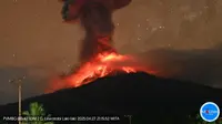 Gunung Lewotobi Laki-Laki di Flores Timur NTT kembali erupsi dahsyat pada Minggu malam (27/4/2025), pukul 21.15 Wita. (Liputan6.com/ Dok PVMBG)