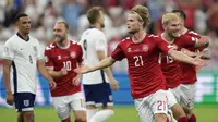 Namun Denmark membalas lewat gol indah dari gelandang mereka Morten Hjulmand.  (AP Photo/Michael Probst)