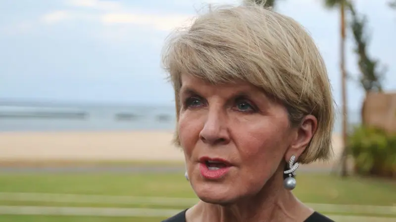 Menteri Luar Negeri Australia Julie Bishop dalam sesi ramah tamah Bali Process Business Forum 2018, di Nusa Dua, Senin 6 Agustus 2018 (Johan Tallo / Liputan6.com)