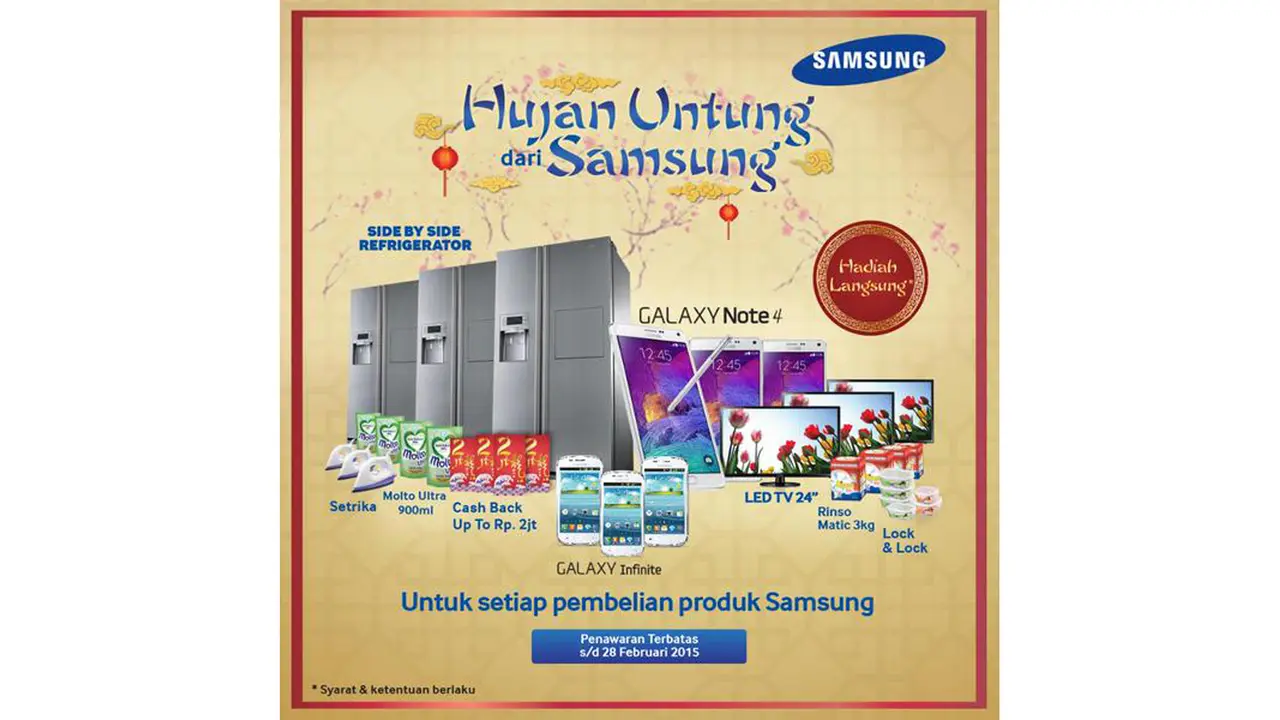 Samsung Gelar Promo Imlek Cashback Rp 2 Juta Plus Hadiah langsung