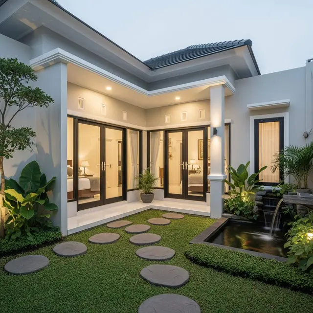 Desain Rumah Kecil Tropis dengan Taman Belakang