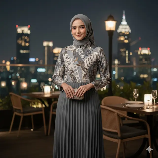 Gamis Batik Kombinasi Kain Polos
