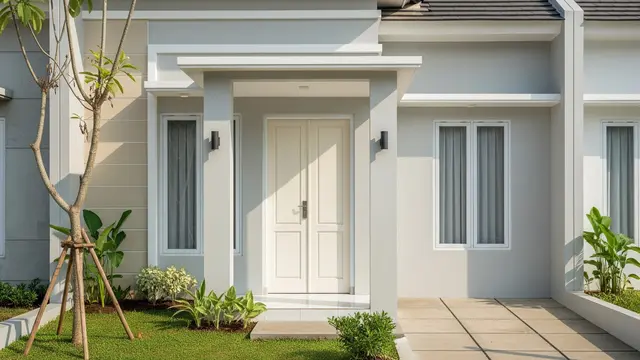 Pintu Putih Gading dan Pilar Abu-abu Muda