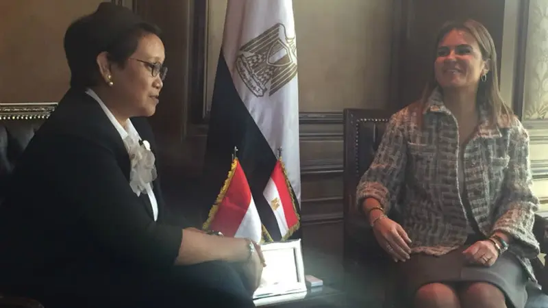 Menlu Retno melakukan pertemuan dengan Menteri Kerjasama Internasional Mesir