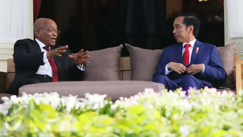 Presiden Jokowi berbincang dengan Presiden Afsel Jacob Zuma