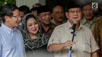 Capres dan Cawapres 02 Prabowo Subianto- Sandiaga Uno menggelar konferensi pers sikapi penetapan hasil pemilu di Jakarta, Selasa (21/5). Dalam konferensi pers nya, pasangan capres dan cawapres 02 tersebut menolak hasil rekapitulasi dari KPU  dan akan menggugat ke MK. (Liputan6.com/Faizal Fanani)