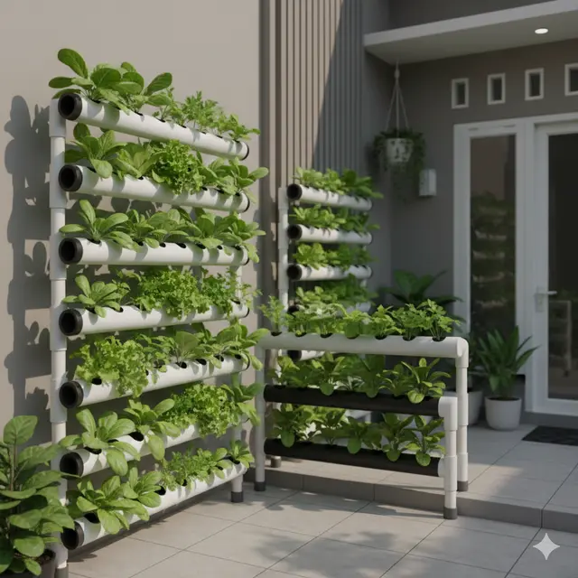 Desain Kebun Sayur Teras Pakai Pipa PVC