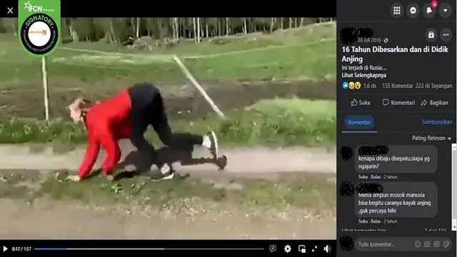 Gambar Tangkapan Layar Video yang Diklaim Seorang Wanita Dibesarkan oleh Anjing (sumber: Facebook).