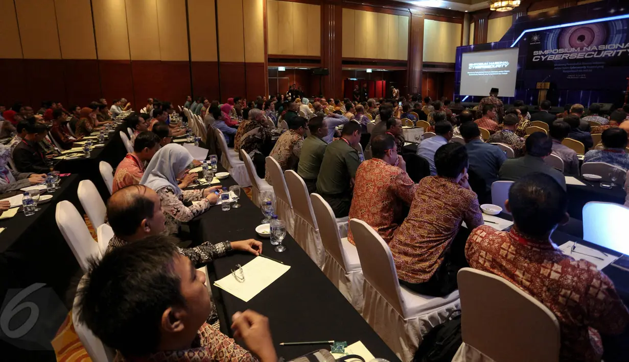 Suasana Simposium Nasional Cybersecurity, Jakarta, Rabu (3/6/2015). Presiden Jokowi berhalangan hadir membuka acara tersebut. (Liputan6.com/Faizal Fanani)