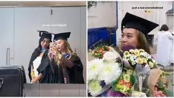 Dapat banyak bucket bunga dari sahabat, ucapan selamat atas kelulusan Ziankha dari Universitas Queen Mary, London, Inggris ramai diucapkan para sahabatnya. Dalam momen kelulusan ini, Ziankha tampil cantik dan memesona dalam balutan kebaya warna cokelat yang senada dengan sang bunda. Rambut yang digerai semakin pancarkan pesona gadis berusia 23 tahun ini. (Liputan6.com/IG/@ziankhaamorette)