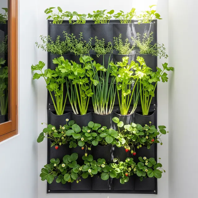 Kebun dapur Pemanfaatan Dinding dengan Wall Planter (Gemini AI)