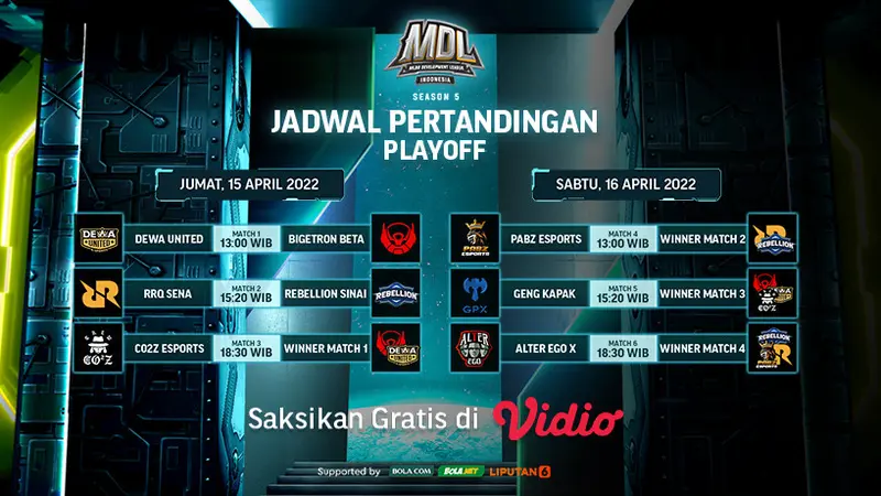 Tonton Link Live Streaming MDL ID Season 5 : RRQ Sena Vs Rabellion Sinai di Vidio