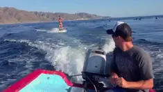 Seorang wanita yang sedang bermain wakeboarding di laut tiba-tiba dikelilingi oleh lumba-lumba.