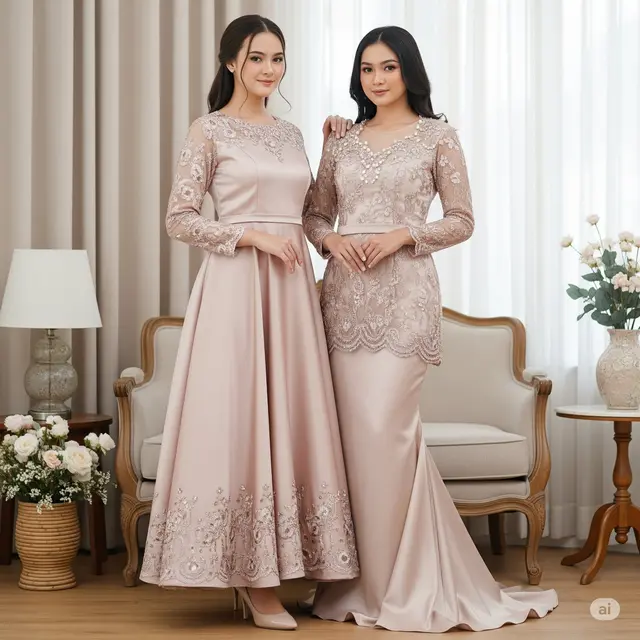 Model Baju Brokat Pesta Satin Kombinasi Bahan Premium. Foto: Gemini