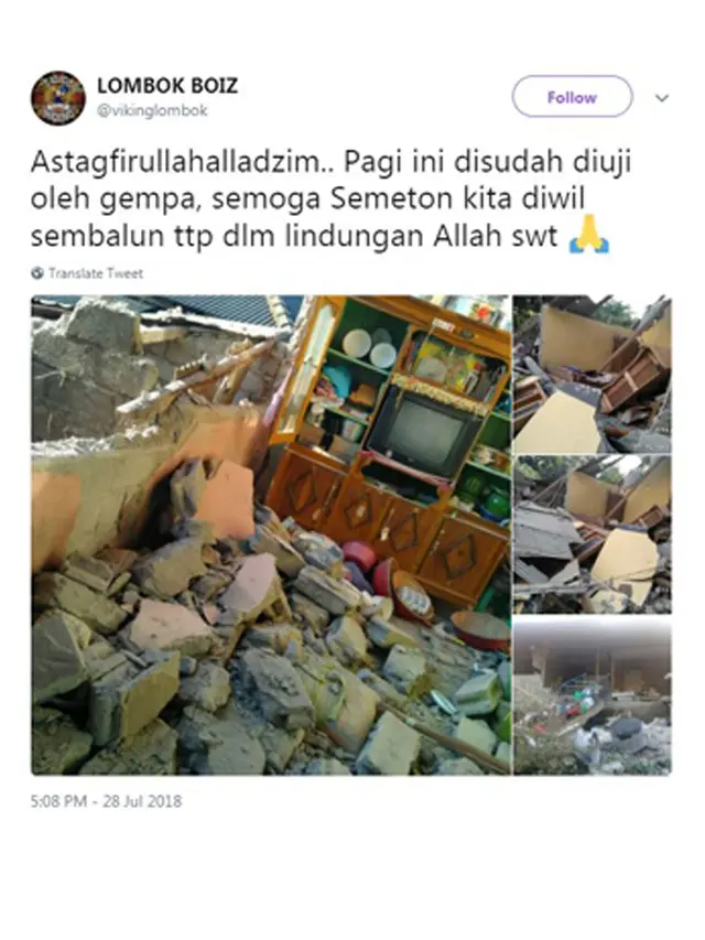 Potret Memilukan Gempa Lombok Bidikan Warga