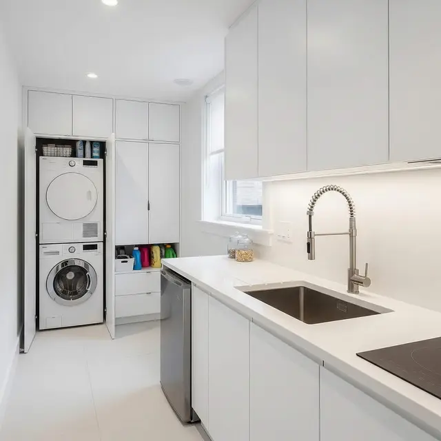 Desain Dapur Kecil dan Area Laundry dalam Satu Ruang