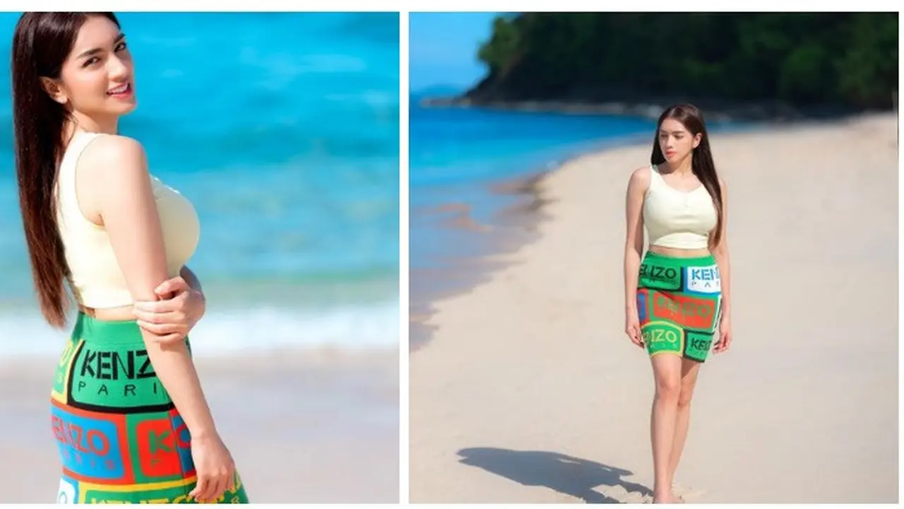 Pesona Body goals Angel Karamoy saat di Pantai Paal, Sulawesi Utara (Foto: Instagram realangelkaramoy)