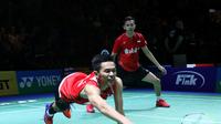 Ganda putra Indonesia, Fajar Alfian/Muhammad Rian Ardianto gagal meraih gelar Jerman Terbuka 2018 setelah takluk dua gim langsung dari ganda Jepang, Takuto Inoue/Yuki Kaneko dengan skor 16-21, 18-21, Minggu (11/3/2018). (PBSI)