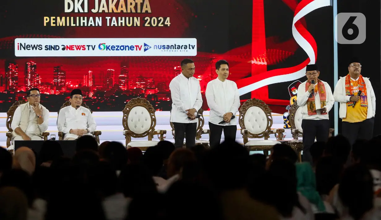 Debat perdana calon gubernur dan calon wakil gubernur DKI Jakarta 2024 diisi dengan sesi tanya jawab masing-masing pasangan calon. (Liputan6.com/Herman Zakharia)
