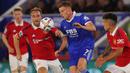 Bermain di King Power Stadium, MU langsung tancap gas. Christian Eriksen mendapatkan peluang di menit ke-10 saat berusaha melakukan tembakan dari dalam kotak penalti. Sayangnya, bola masih melebar tipis dari gawang yang dijaga Danny Ward. (AP/Geoff Cadick)