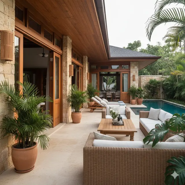 Model Rumah 1 Lantai dengan Teras Luas Bergaya Resort