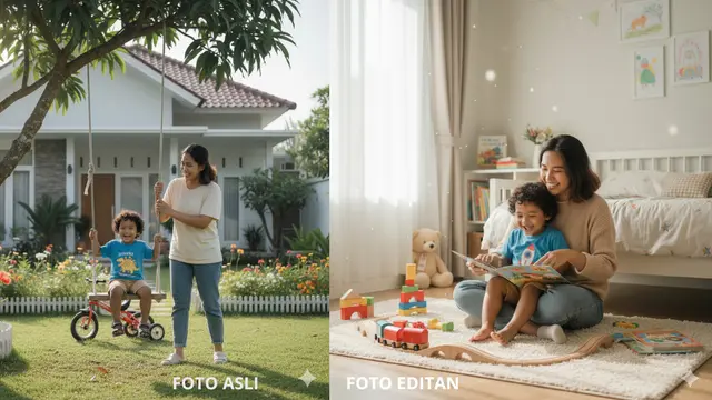Edit Foto Ibu dan Anak yang Masih Kecil ala Photoshoot (Foto: Gemini AI)