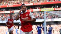 Striker Arsenal Gabriel Jesus merayakan gol ke gawang Leicester pada pekan kedua Liga Inggris 2022/2023 (AFP)